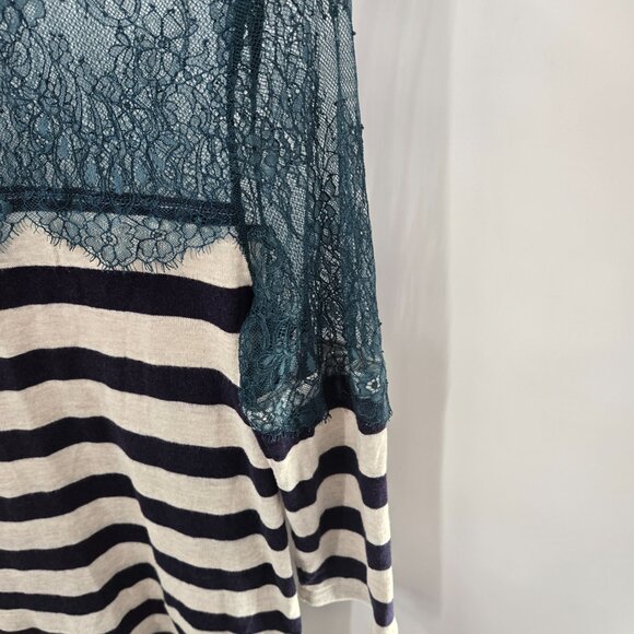Anthropologie Blue White Striped Lace and Lines Pullover Long Sleeved Top - Picture 7 of 13